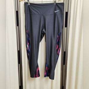 Nike Dri-Fit Charcoal Leggings with Multicolor Side Panels | Medium